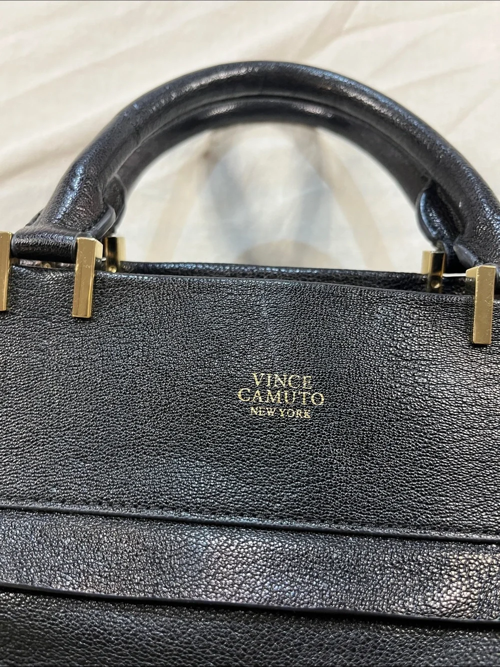 Vince Camuto Ayla Satchel Black Pebbled Leather with Braided Tassel